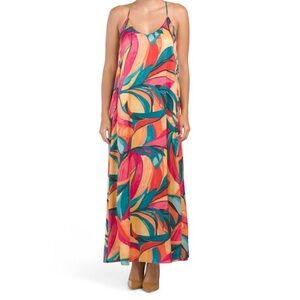 Nicole Miller Abstract Floral Print Slip on Satin Maxi Dress Size Small 4/6